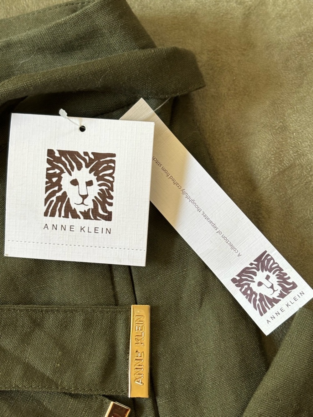ANNE KLEIN NWT Women’s SZ 14 Olive Green Ankle Pants, Straight Leg, Linen Blend - Picture 13 of 16